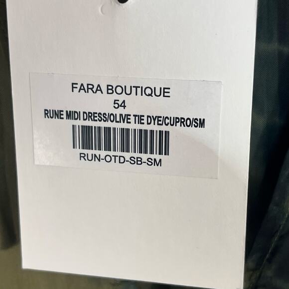 FARA RUNE MINI DRESS OLIVE TIE DYE Satin Size SM Long Sleeve Tiered Boho Beach - Picture 5 of 13